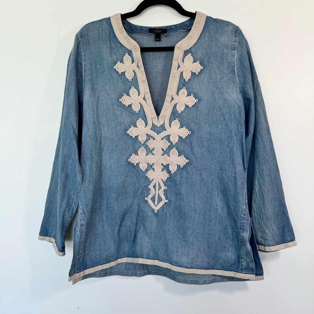 Blue Denim Embroidered Women's Top